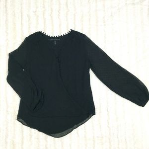 WHBM Black Long-Sleeve Sheer Blouse - Sz XS